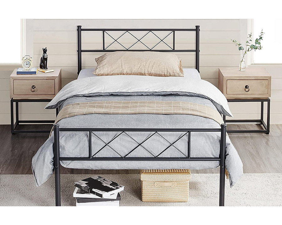 FaFurn Traditional Powder Coated Slatted Metal Platform Bed - Twin Size