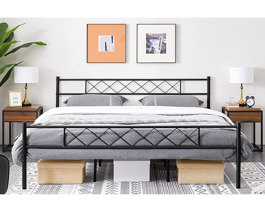 FaFurn Traditional Powder Coated Slatted Metal Platform Bed - King Size