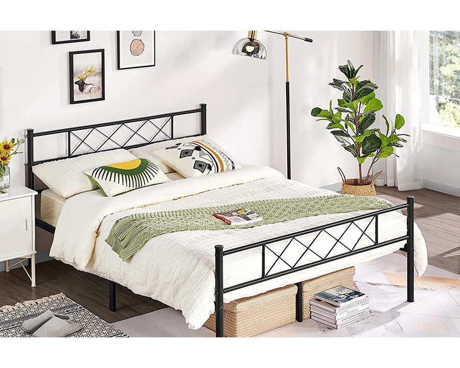 FaFurn Traditional Powder Coated Slatted Metal Platform Bed - Queen Size