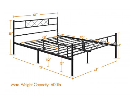 FaFurn Traditional Powder Coated Slatted Metal Platform Bed - Queen Size