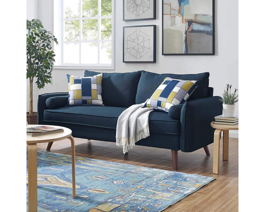 FaFurn Modern Sofa Couch with Wooden Legs - Dark Blue, Fabric