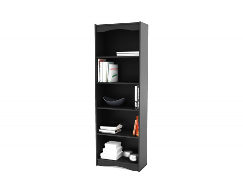 FaFurn - Contemporary Black Bookcase with 5 Shelves and Curved Accents