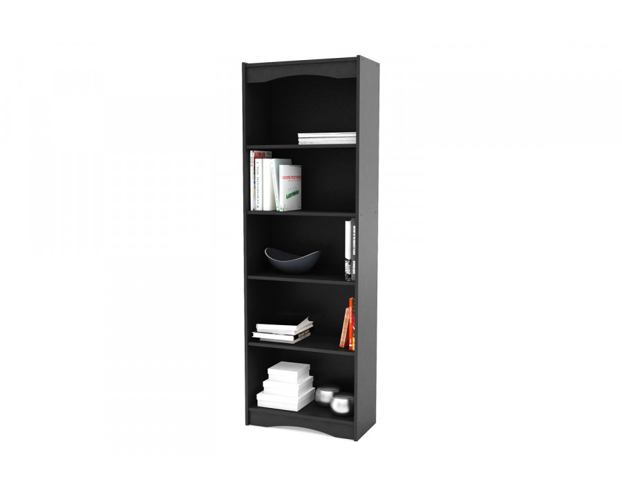 FaFurn - Contemporary Black Bookcase with 5 Shelves and Curved Accents