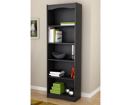 FaFurn - Contemporary Black Bookcase with 5 Shelves and Curved Accents