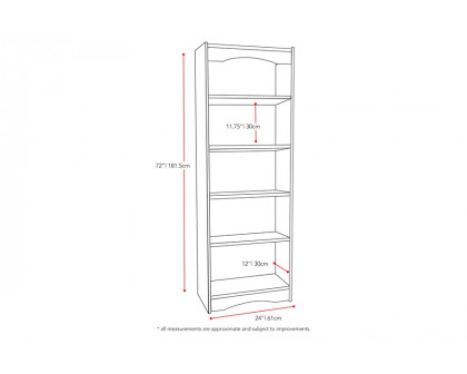 FaFurn - Contemporary Black Bookcase with 5 Shelves and Curved Accents