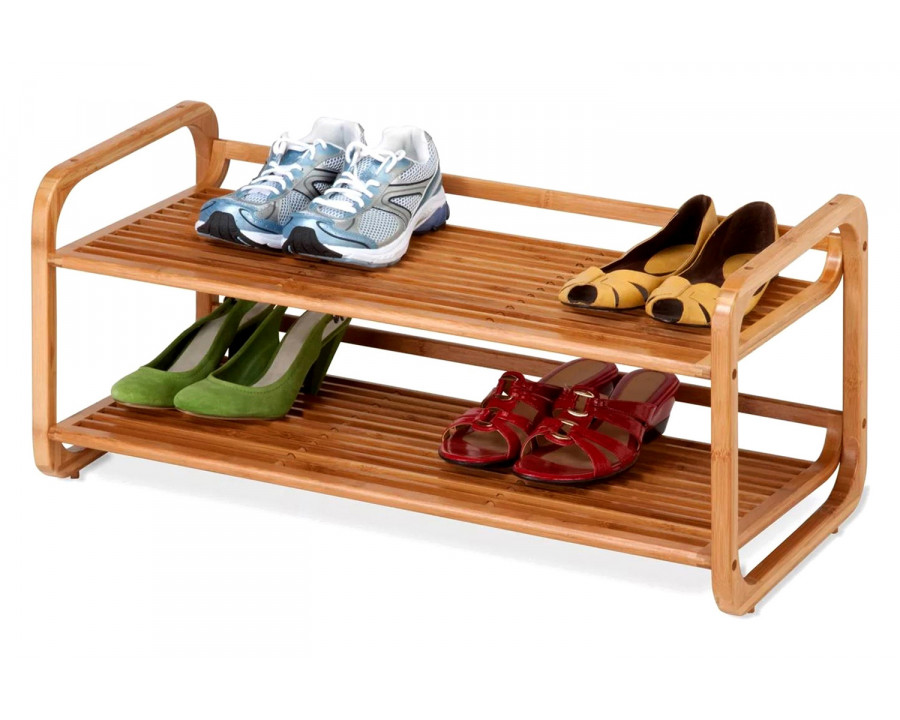 FaFurn - Bamboo Modern 2-Shelf Stackable Shoe Rack Holds Up To 8 Pair of Shoes