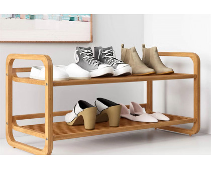 FaFurn - Bamboo Modern 2-Shelf Stackable Shoe Rack Holds Up To 8 Pair of Shoes