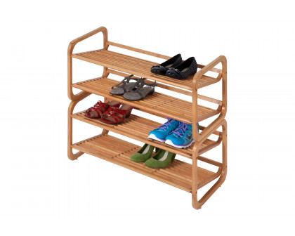 FaFurn - Bamboo Modern 2-Shelf Stackable Shoe Rack Holds Up To 8 Pair of Shoes