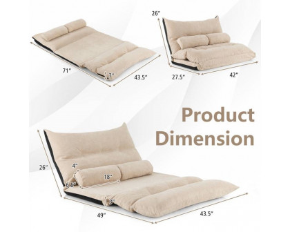 FaFurn™ Modern Adjustable Lounger Chair with 2 Lumbar Pillows - Beige, Foam/Polyester