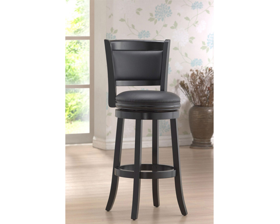 FaFurn 29-Inch Solid Wood Bar Stool with Faux Leather Swivel Seat - Black