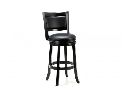 FaFurn 29-Inch Solid Wood Bar Stool with Faux Leather Swivel Seat - Black