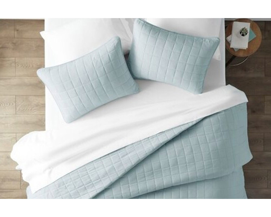 FaFurn 3 Piece Microfiber Farmhouse Coverlet Bedspread Set - Light Blue, Full/Queen Size