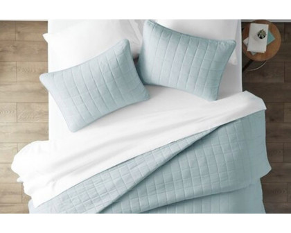 FaFurn 3 Piece Microfiber Farmhouse Coverlet Bedspread Set - Light Blue, Full/Queen Size