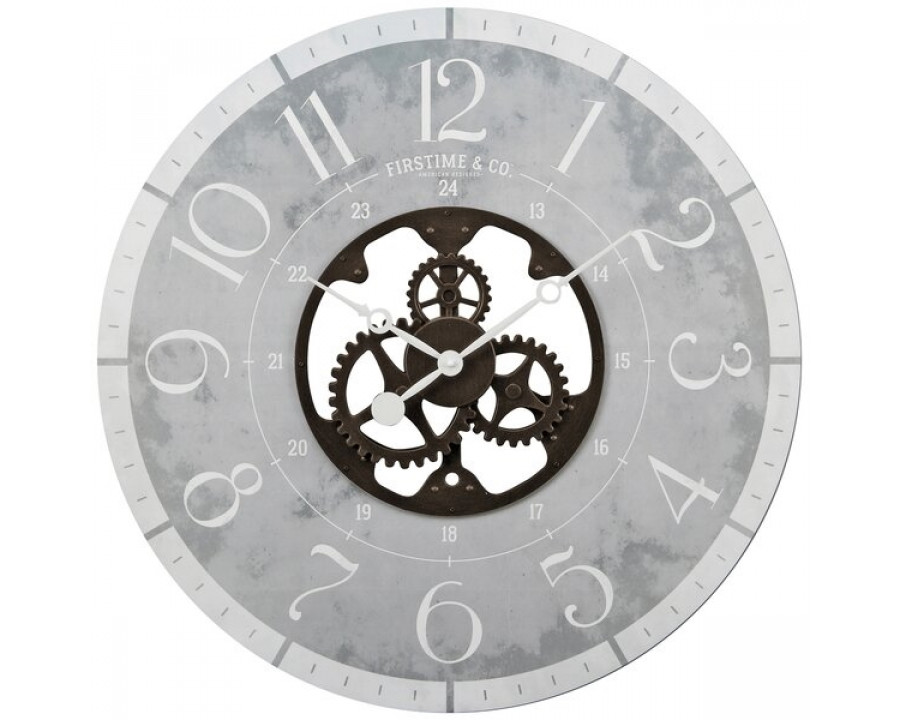 FaFurn - Farmhouse Wall Clock in Gray/Bronze, Metal/Wood