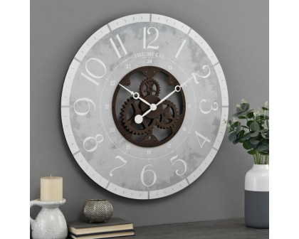 FaFurn - Farmhouse Wall Clock in Gray/Bronze, Metal/Wood