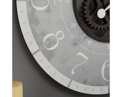 FaFurn - Farmhouse Wall Clock in Gray/Bronze, Metal/Wood