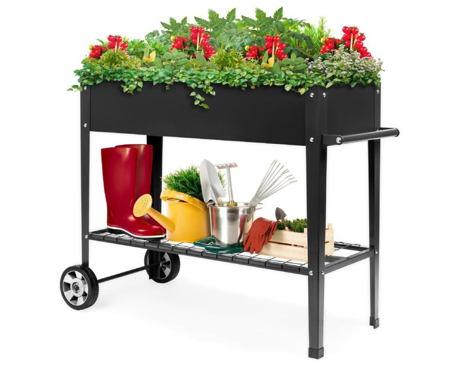 FaFurn - Mobile Garden Potting Bench with Push Handle Wheels in Black, Steel