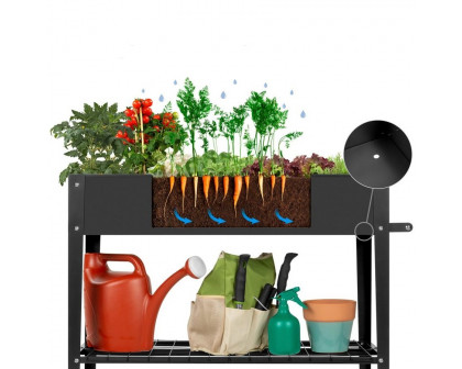 FaFurn - Mobile Garden Potting Bench with Push Handle Wheels in Black, Steel