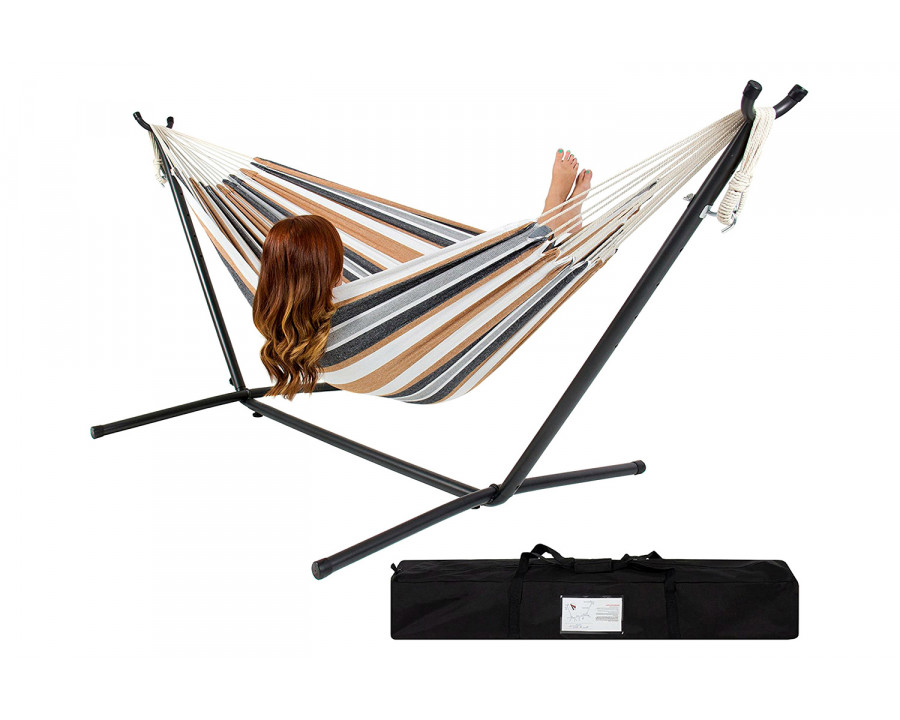 FaFurn - Portable Stripe Cotton Hammock with Metal Stand and Carry Case