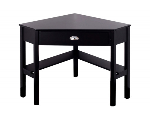 FaFurn - Corner Black Wood Computer Desk with Drawer