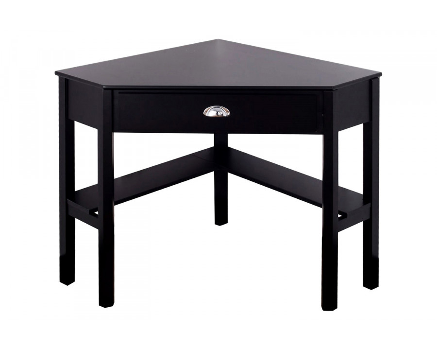 FaFurn - Corner Black Wood Computer Desk with Drawer