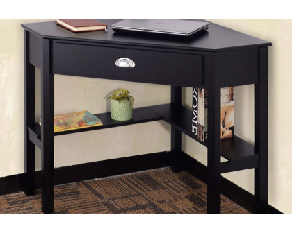 FaFurn - Corner Black Wood Computer Desk with Drawer