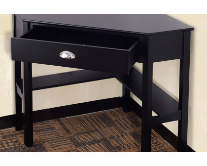 FaFurn - Corner Black Wood Computer Desk with Drawer