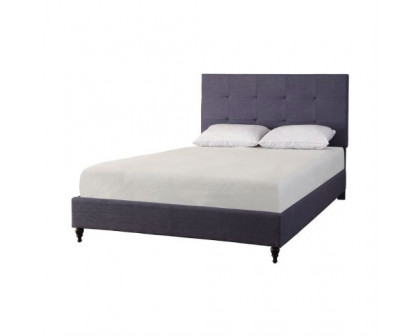 FaFurn Full Size Platform Bed Frame with Upholstered Headboard - Dark Blue