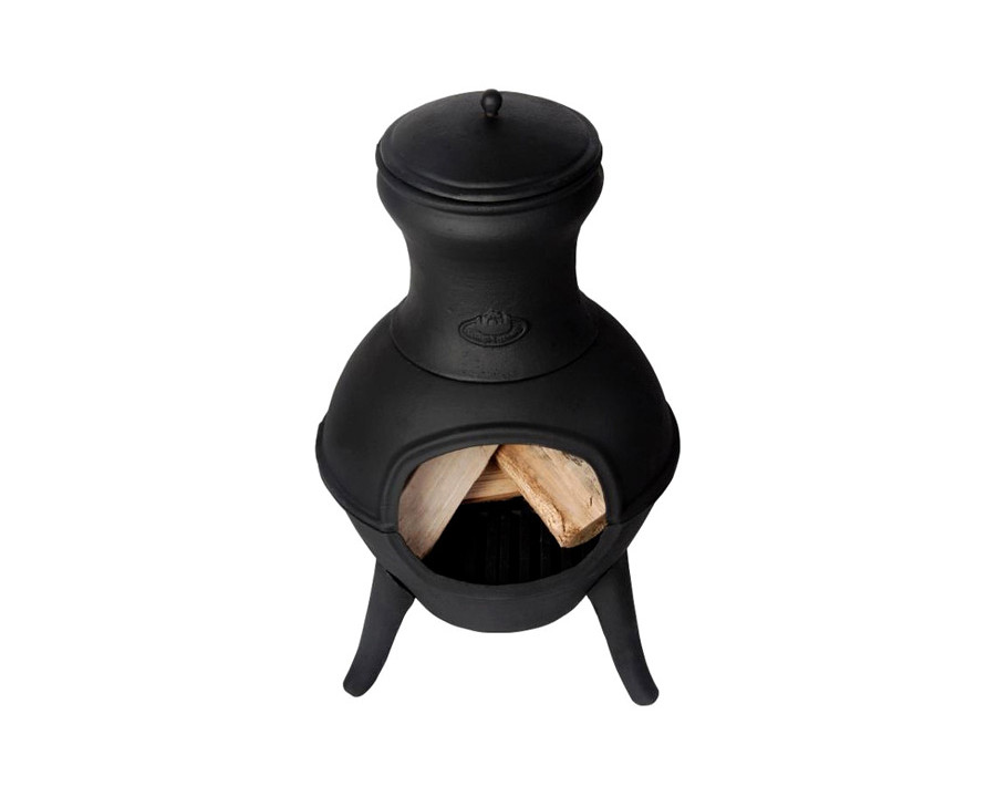 FaFurn Small Black Outdoor Cast Iron Chimenea Wood Burning Fire Pit