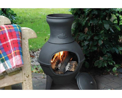 FaFurn Small Black Outdoor Cast Iron Chimenea Wood Burning Fire Pit