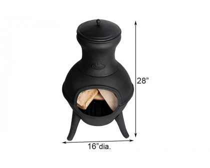 FaFurn Small Black Outdoor Cast Iron Chimenea Wood Burning Fire Pit