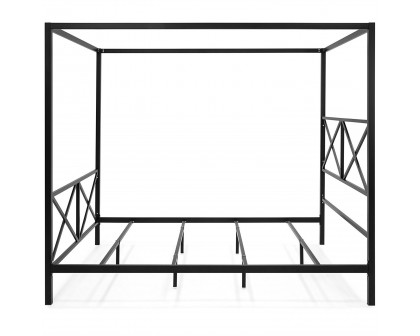 FaFurn Modern Industrial Queen Size Canopy Bed Frame - Black, Metal