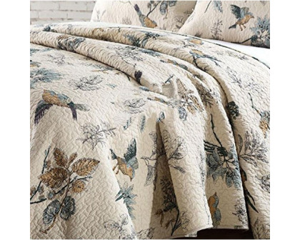 FaFurn - 3-Piece Bedspread Set with Floral Birds Pattern