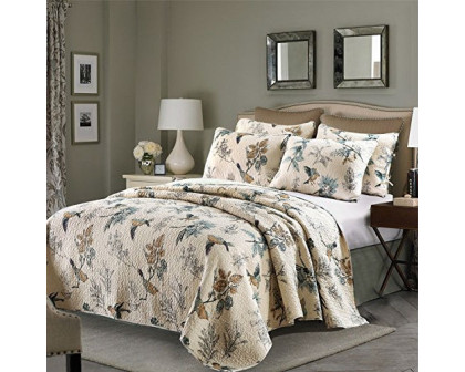 FaFurn 3-Piece King Size Bedspread Set with Floral Birds Pattern - Cotton