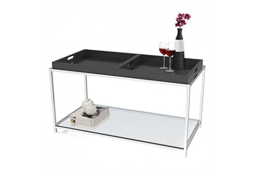 FaFurn™ Modern Coffee Table with 2 Removable Trays - Black, Metal