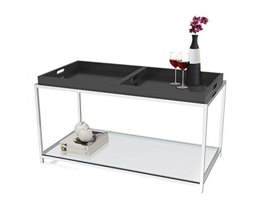 FaFurn - Modern Coffee Table with 2 Removable Trays in Black, Metal