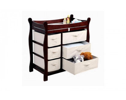 FaFurn Espresso Wood Baby Diaper Changing Table with 6 Storage Baskets