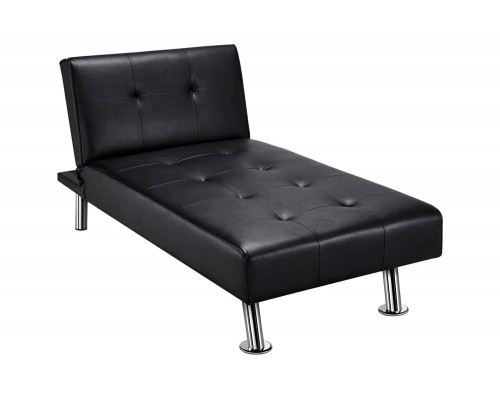 FaFurn Modern Faux Leather Chaise Lounge Recliner Sleeper Sofa - Black