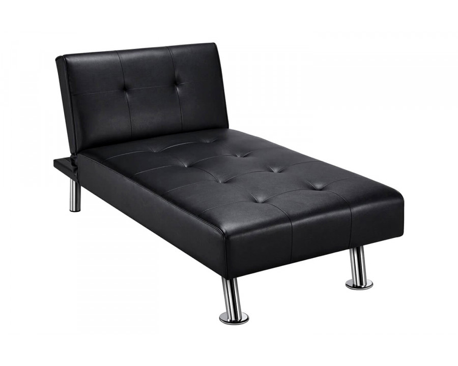 FaFurn Modern Faux Leather Chaise Lounge Recliner Sleeper Sofa - Black