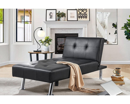 FaFurn - Modern Faux Leather Chaise Lounge Recliner Sleeper Sofa