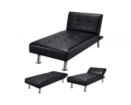 FaFurn Modern Faux Leather Chaise Lounge Recliner Sleeper Sofa - Black