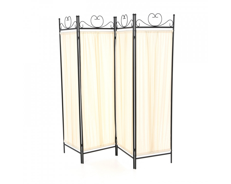 FaFurn - 4-Panel Room Divider with Fabric Screen in Black, Metal