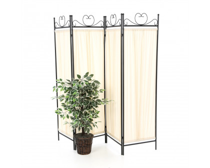 FaFurn - 4-Panel Room Divider with Fabric Screen in Black, Metal