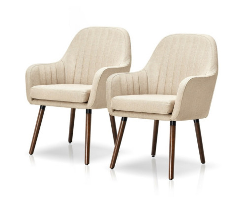 FaFurn Set of 2 Retro Accent Chairs Set with Stylish Wood Legs - White