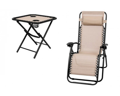 FaFurn - 3 Piece Folding Portable Reclining Lounge Chairs Table Set Tan