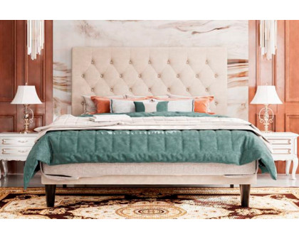 FaFurn - Platform Bed with Button-Tufted Headboard (BEIGUB4258931)