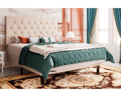 FaFurn Full Size Platform Bed with Button-Tufted Headboard - Beige, Fabric