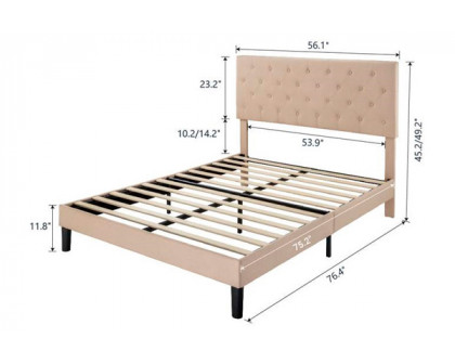 FaFurn Full Size Platform Bed with Button-Tufted Headboard - Beige, Fabric