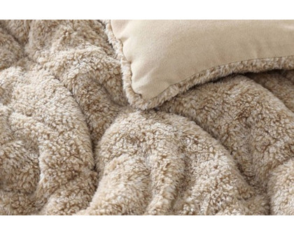 FaFurn Plush Sherpa Reversible Micro Suede Comforter Set - Beige, Full/Queen Size