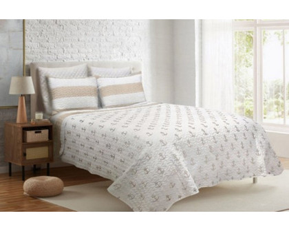 FaFurn - 3 Piece Nautical Stripped/Anchors Reversible Microfiber Quilt Set